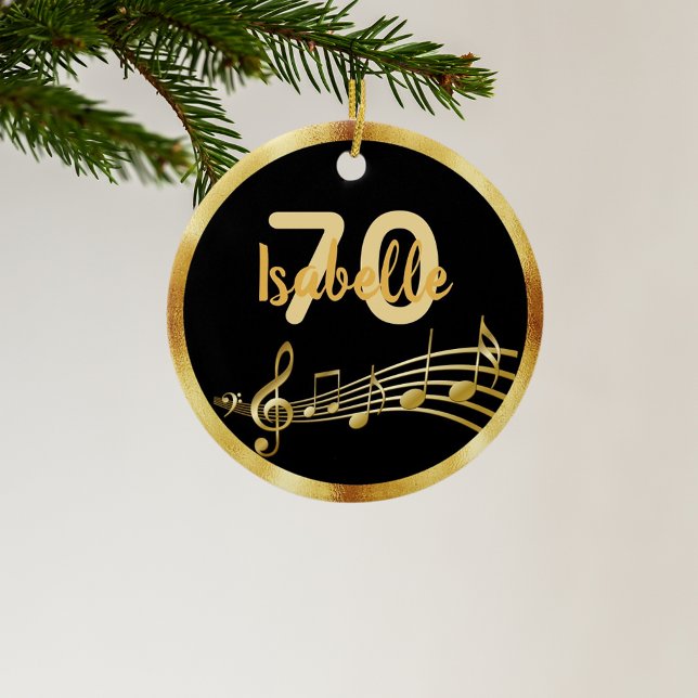70th birthday black gold music notes name ceramic tree decoration (Creator Uploaded)