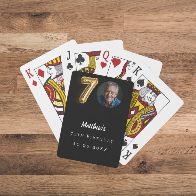 70th birthday black gold photo playing cards (Creator Uploaded)