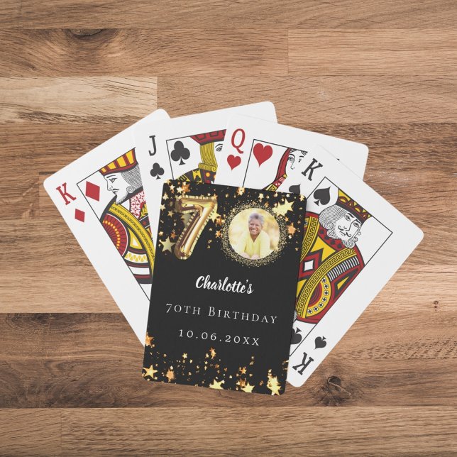 70th birthday black gold stars photo playing cards (Creator Uploaded)