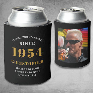 70th Birthday Black Gold With Photo Can Cooler