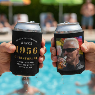 70th Birthday Black Gold With Photo Can Cooler