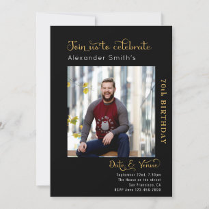 70th Birthday Black Invitation