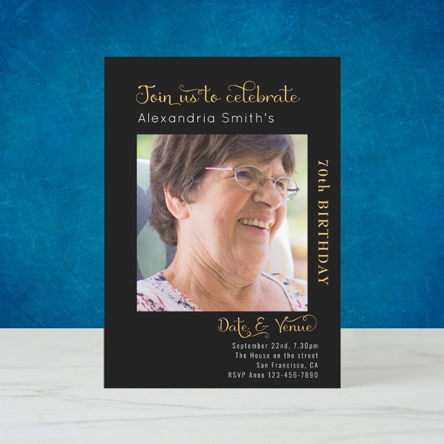70th Birthday Black Invitation (Creator Uploaded)