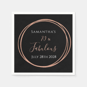 70th Birthday Black Rose Gold Birthday Party Napkin