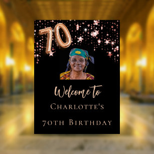 70th Birthday black rose gold photo star welcome  Poster