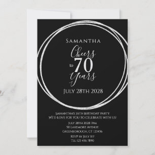 70th Birthday Black Silver Cheers 70 Years Party Invitation