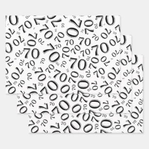 70th Birthday Black/White Random Number Pattern 70 Wrapping Paper Sheet
