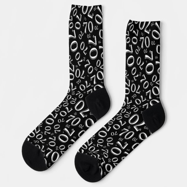 70th Birthday Black/White Random Number Pattern Socks (Left)
