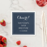 70th Birthday Blue Elegant Script Modern Cheers Napkin<br><div class="desc">70th Birthday,  navy blue and white,  modern,  cheers,  script,  elegant,  paper napkins. 70th Birthday. Perfect for dad,  grandad,  stepdad. Golfer gift idea. Personalise it with a year.</div>
