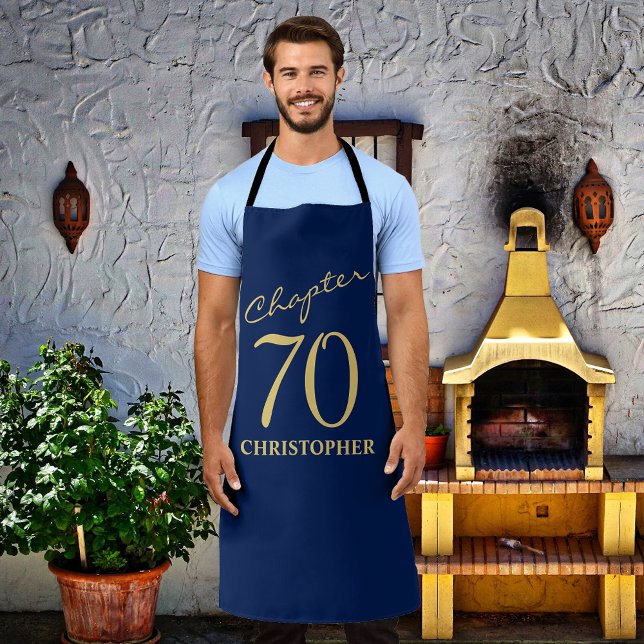 70th Birthday Blue Gold Apron (Creator Uploaded)