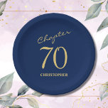 70th Birthday Blue Gold Chapter 70 Paper Plate<br><div class="desc">Make your loved one's 70th birthday celebration elegant and memorable with our stunning Blue Gold paper plates from Zazzle. Discover how these customisable paper plates can elevate your event and create unforgettable moments in our exclusive article.</div>