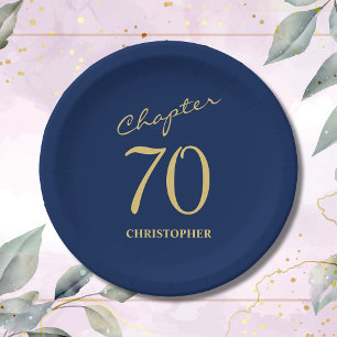 70th Birthday Blue Gold Chapter 70 Paper Plate