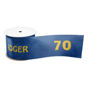70th Birthday Blue Gold For Him Grunge Text A01G Satin Ribbon