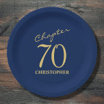 70th Birthday Blue Gold Paper Plate<br><div class="desc">Add a touch of sparkle to your loved one's 70th birthday celebration with these gorgeous Blue Gold paper plates. Perfect for that finishing touch to a party.</div>