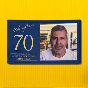 70th Birthday Blue Gold Photo Banner