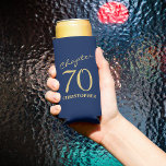 70th Birthday Blue Gold Seltzer Can Cooler<br><div class="desc">Discover the perfect way to toast to a milestone birthday with our elegant 70th Birthday Blue Gold Seltzer Can Cooler. Make their special day even more memorable by adding a personalised touch to their favourite refreshing seltzer drink. Explore various colour options, custom designs, and unique features to make this birthday...</div>