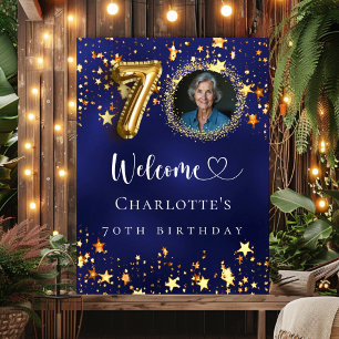 70th Birthday blue gold stars photo welcome Poster