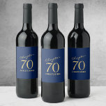 70th Birthday Blue Gold Wine Label<br><div class="desc">Discover the perfect way to glam up your wine bottles for the upcoming 70th birthday celebration! Our Blue Gold Wine Labels seamlessly blend elegance and sophistication,  making them the ideal accessory for your party. Elevate your event to extraordinary heights with these customisable and eye-catching labels!</div>