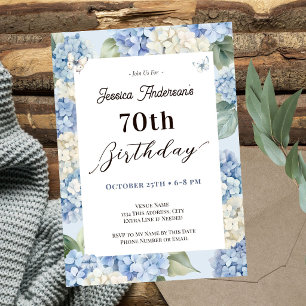 70th Birthday Blue Hydrangea Adult Garden Invitation