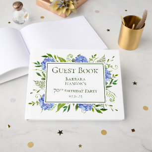 70th Birthday Blue Hydrangeas Guest Book