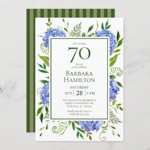 70th Birthday Blue Hydrangeas Invitation