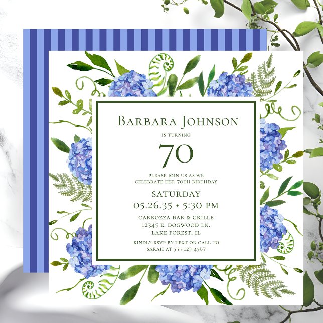 70th Birthday Blue Hydrangeas Invitation (Creator Uploaded)