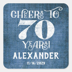 70th Birthday Blue Linen Thank You Favor Stickers
