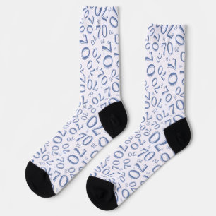 70th Birthday Blue Random Number Pattern Socks