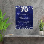 70th Birthday blue silver stars welcome party Poster<br><div class="desc">A welcome board for a 70th birthday party.  A navy blue background with elegant faux silver stars. The blue colour is uneven.  Personalise and add a name and text.  White letters.</div>