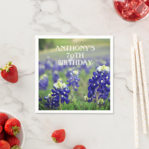 70th Birthday Bluebonnets Blue Flower Texas Floral Napkin