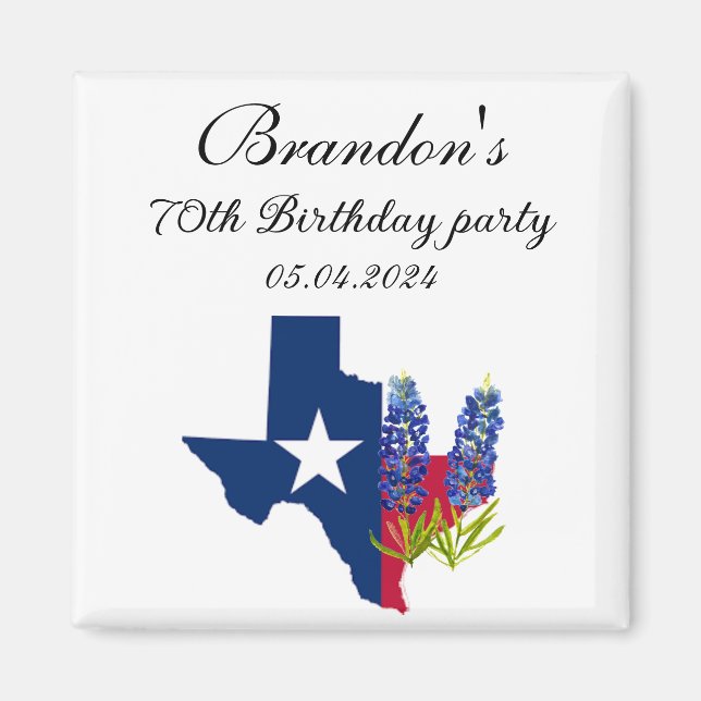 70th Birthday Bluebonnets Texas flower Floral Magnet (Front)