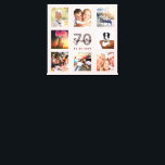 70th birthday blush rose gold name photo collage canvas print<br><div class="desc">A unique 70th birthday gift or keepsake, celebrating her life with a collage of 8 of your photos. Add images of her family, friends, pets, hobbies or dream travel destination. Personalise and add a name, age 70 and a date. Grey and black coloured letters. A chic girly and feminine rose...</div>