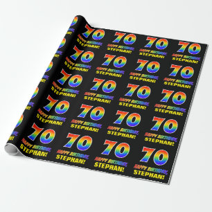 70th Birthday: Bold, Fun, Simple, Rainbow 70 Wrapping Paper