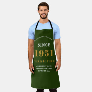 70th Birthday Born 1951 Green Gold Man's Apron