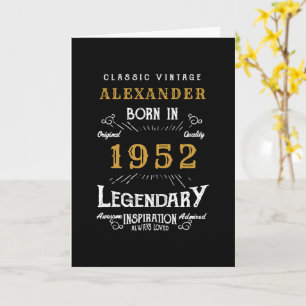70th Birthday Born 1952 Vintage Black Gold Card