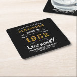 70th Birthday Born 1952 Vintage Black Gold Square Paper Coaster<br><div class="desc">A personalised classic paper coaster design for that birthday celebration. Add the name to this vintage retro style black, white and gold design for a custom birthday gift. Easily edit the name and year with the template provided. A wonderful custom birthday gift. More gifts and party supplies for that party...</div>