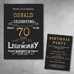 70th Birthday Born Legendary Black Gold Retro Invitation<br><div class="desc">For those celebrating their 70th birthday we have the ideal birthday party invitation with a vintage feel. The black background with a white and gold vintage typography design design is simple and yet elegant with a retro feel. Easily customise the text of this birthday gift using the template provided. Part...</div>