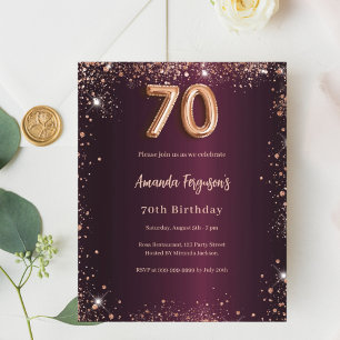 70th birthday burgundy gold invitation