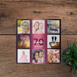 70th birthday burgundy name photo collage jigsaw puzzle