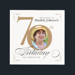 70th Birthday Calligraphy Elegant White Gold Photo Napkin<br><div class="desc">70th Birthday Calligraphy Elegant White Gold Photo Napkins. And elegantly designed special birthday celebration,  featuring a custom photo of birthday person and script calligraphy with vintage flourish elements. Simple enough to fit a variety of themes and colours!
Need help? Simply contact me!</div>
