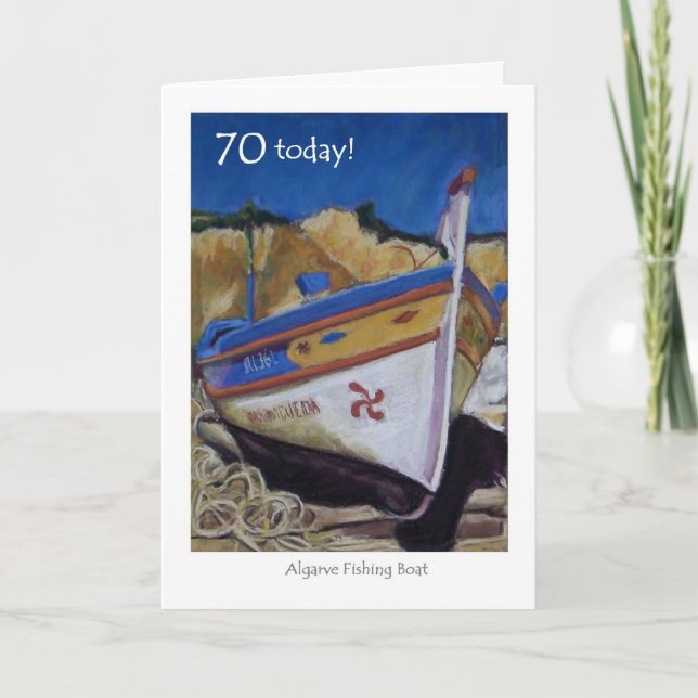 70th Birthday Card - Algarve Fishing Boat (Front)