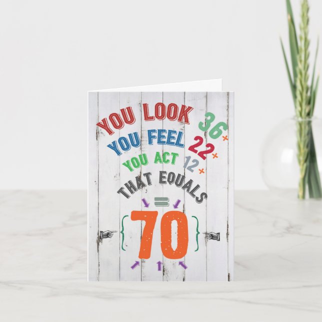 70th Birthday Card Funny - Age Equation 70 (Front)