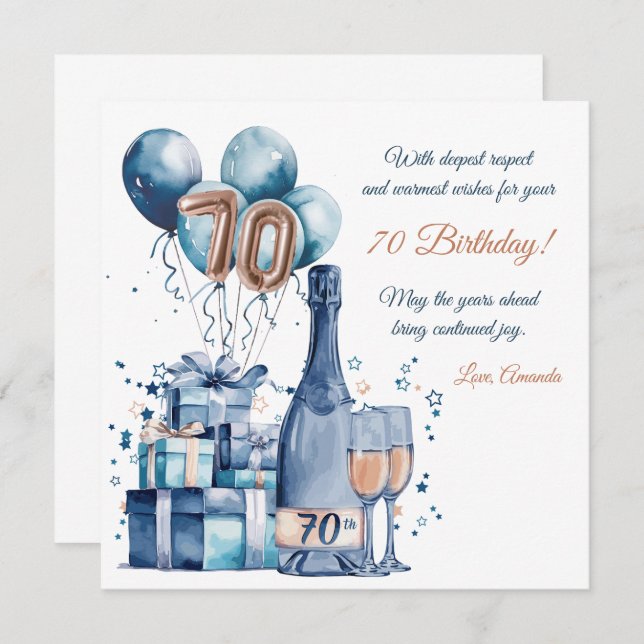 70th Birthday Card Personalised for Men (Front/Back)