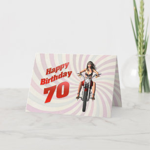 70th Birthday card with a motorbike girl
