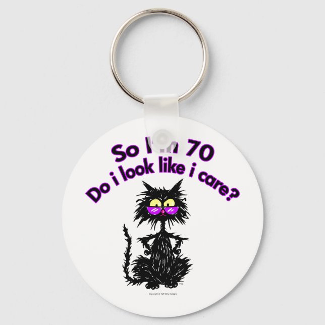 70th Birthday Cat Gifts Key Ring (Front)
