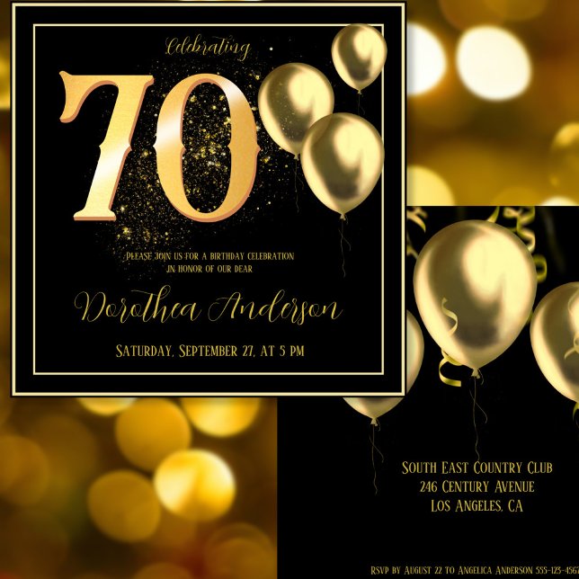 70th Birthday Celebrating Gold Back Front Elegant Invitation (Creator Uploaded)