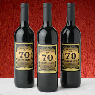 70th Birthday Celebration Black & Gold Standards Wine Label