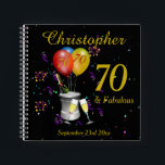 70th Birthday Celebration Black Party Guest Notebook<br><div class="desc">A stylish 70th birthday party guest book, with sparkling wine bucket glasses , age balloons and confetti all on a black background with gold coloured text. This fabulous birthday guest book makes a fabulous gift or party memento. Perfect for milestone birthdays such as 40th, 50th 60th 70th 80th 90th and...</div>