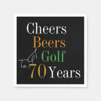 70th Birthday Cheers and Beers Golf Black and Gold