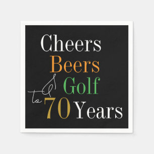 70th Birthday Cheers and Beers Golf Black and Gold Napkin